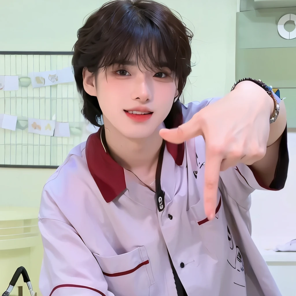 Hombre arafed con una camisa blanca y una camisa roja y negra., with index finger, cai xukun, yoongi de pelo ?????, kim doyoung, yanjun chengt, sakimichan, hyung tae, Jinyoung Shin, pale korean adorable face, young pale angel, suave en _ el fondo, jungkook, ruan lindo vtuber, inspirado en Kun Can