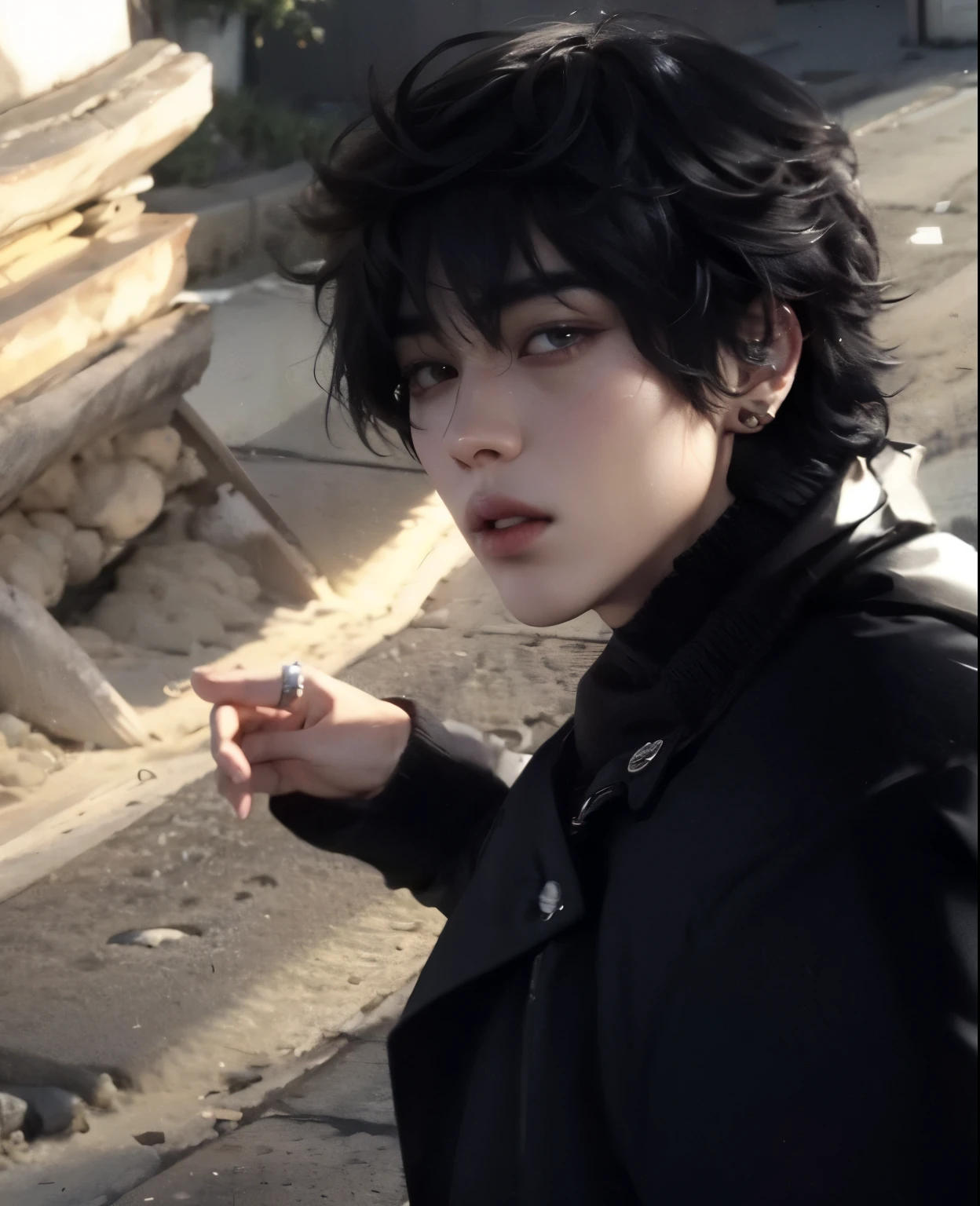 Hay un hombre que camina por la calle con un celular., yoongi de pelo negro, park Jimin, pintar ulzzang, Jimin\los labios carnosos, Jimin\la nariz griega, handsome japanese demon boy, Jung Jaehyun, Jimin\his right eyelid is swollen, cai xukun, Jinyoung Shin, jungkook, Con pelo corto, accurate Jimin face