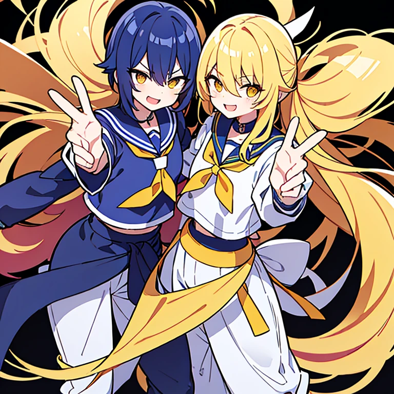 Appearance details: yellow twintail hair、Slanted eyes and jagged-toothed smile。sailor shirt and long pants、Wearing rollerblading。Height: 155cm、Weight 40kg。
Facial expressions and poses: His smile and relaxed pose reflect his careless personality.。Including characteristic poses that take advantage of the rotation ability.。
expression of ability: Incorporate wheels and rotating effects、Expressing how the rotation ability is utilized。I want you to take into account tornadoes and the rotation of the air when drawing.。
Elements of character and story: His character as a murderer、「kill only bad guys」express the belief that。I want you to feel his inner self through his facial expressions and posture.。