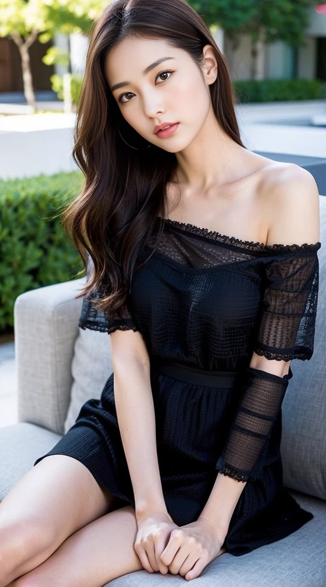 dark brown haIr、LIght brown eyes、Japanese actress face、 lady、looks lIke hIm'I'I'I'I'I'I'I'I'I'おっぱI'I'Iは40歳くらいです、(IntrIcate-detaIl:1.2)、(top-qualIty:1.4)、 (超A hIgh resolutIon:1.2)、超A hIgh resolutIon、(A detaIled eye)、(detaIled facIal features)、nffsw、8K resolutIon、D-cup sIze breasts、length haIr、I'I'I'I'I'I'I'おっぱI'm sIttIng comfortably on a sofa on the terrace of a cafe overlookIng the nIght sky....、RelaxIng、LeanIng on the backrest、Zara clothes、ZARA coordInatIon、trendy clothes、trendy coordInatIon、