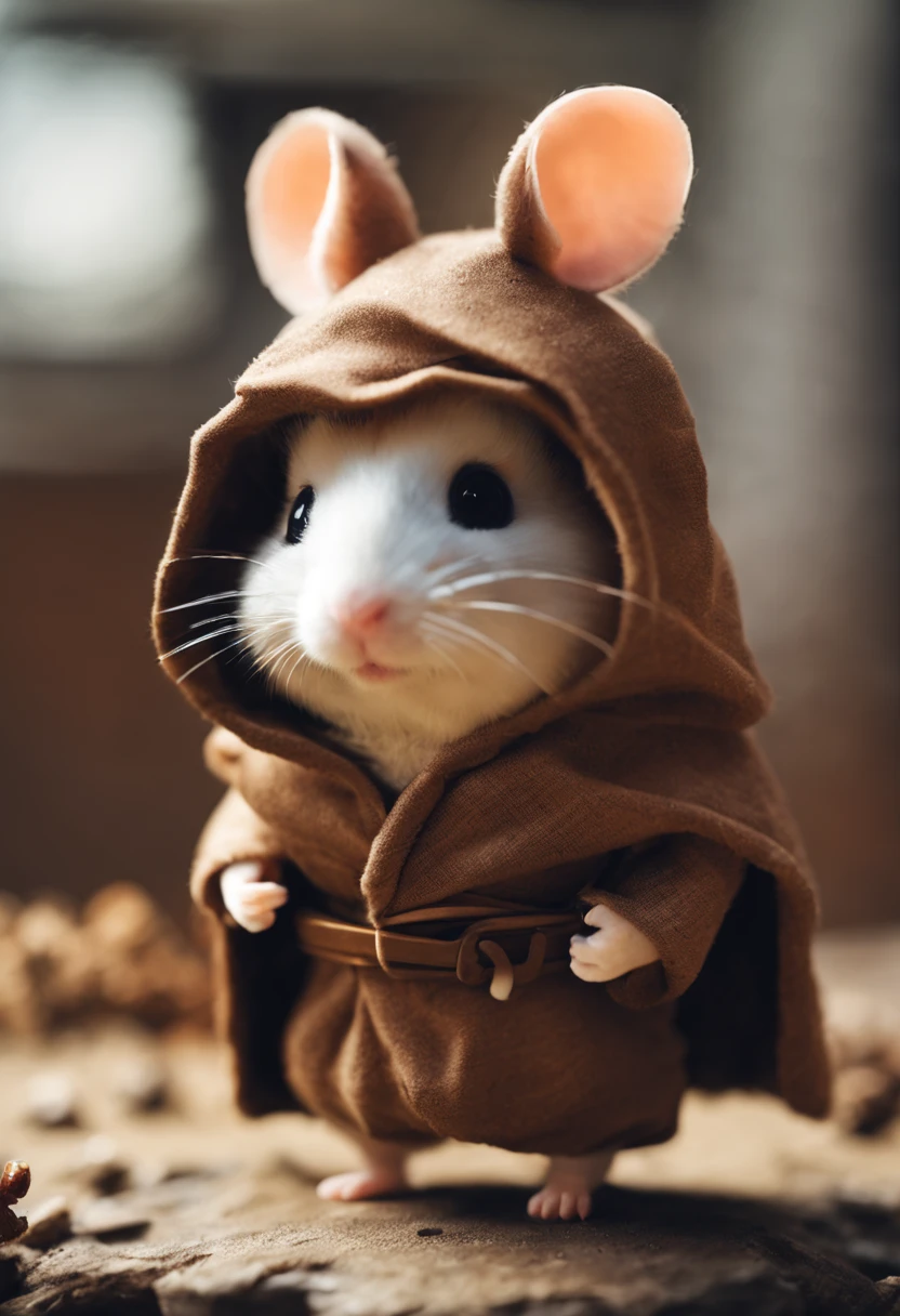 deformed hamster、Wearing a cloak、hamster like a hero、Hollowed eyes