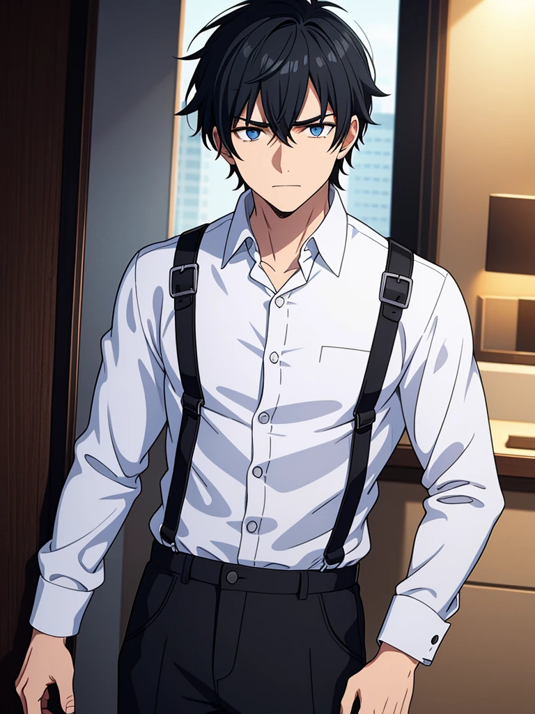 Ethan is a modern adult with an unassuming appearance. His messy, jet-black hair partially covers his piercing, sapphire eyes that often reflect the turmoil within. He has a muscular build, and his clothing style leans towards dark, muted colors. Ethan's expression is guarded, with a hint of weariness that speaks to the burdens he carries.