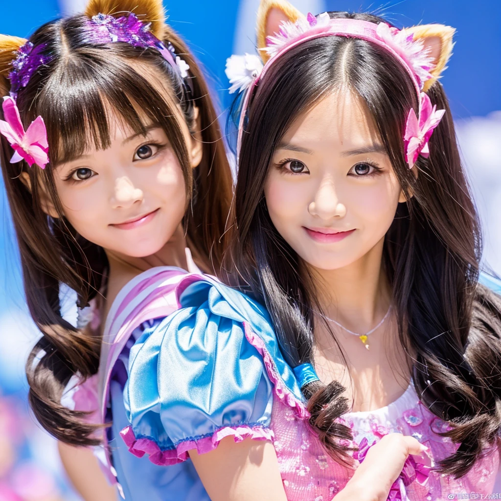 Her purple hair has twin tails that bounce slightly outward, and a large purple ribbon on her head.、Sailor uniform with brown vest、The ribbon on the tie is purple、Skirt is white、Socks have a striped pattern、sailor shoes、He is wearing a purple hoodie and his eyes are purple.、There are two black hearts on the left side of the face.