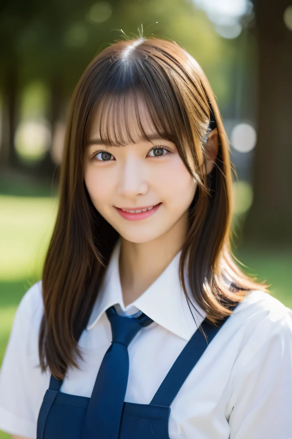 (highest quality, 8K, 32K, masterpiece, UHD:1.2),hyper detail hair,かわいいjapanese girlの写真,1 girl,18-year-old,japanese girl,(young:1.5),school uniform,white shirt,bow tie, (please reconsider:1.2), evening, sunburst, ((smile:1.2)),