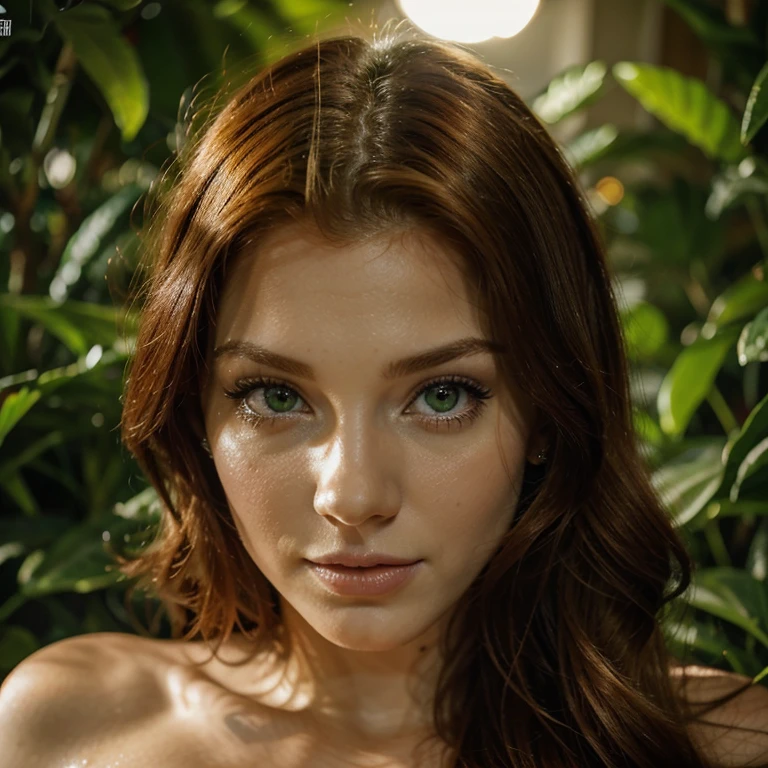 ruiva dos olhos verdes em um quartinho iluminado