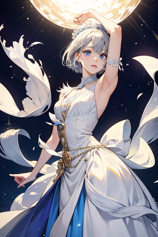 Oyster Cookie is a slim Cookie of average height with pallid skin and stone blue eyes. Her hair is in a short bob, being mainly grey in color with white highlights.

She wears an extravagant silver gown with white in the middle; the white midsection of her gown resembles a seashell. Her belt is black with a white pearl in the middle. She wears a periwinkle drape upon her arms with white in the back and almond yellow stars and stripes. GLITTER