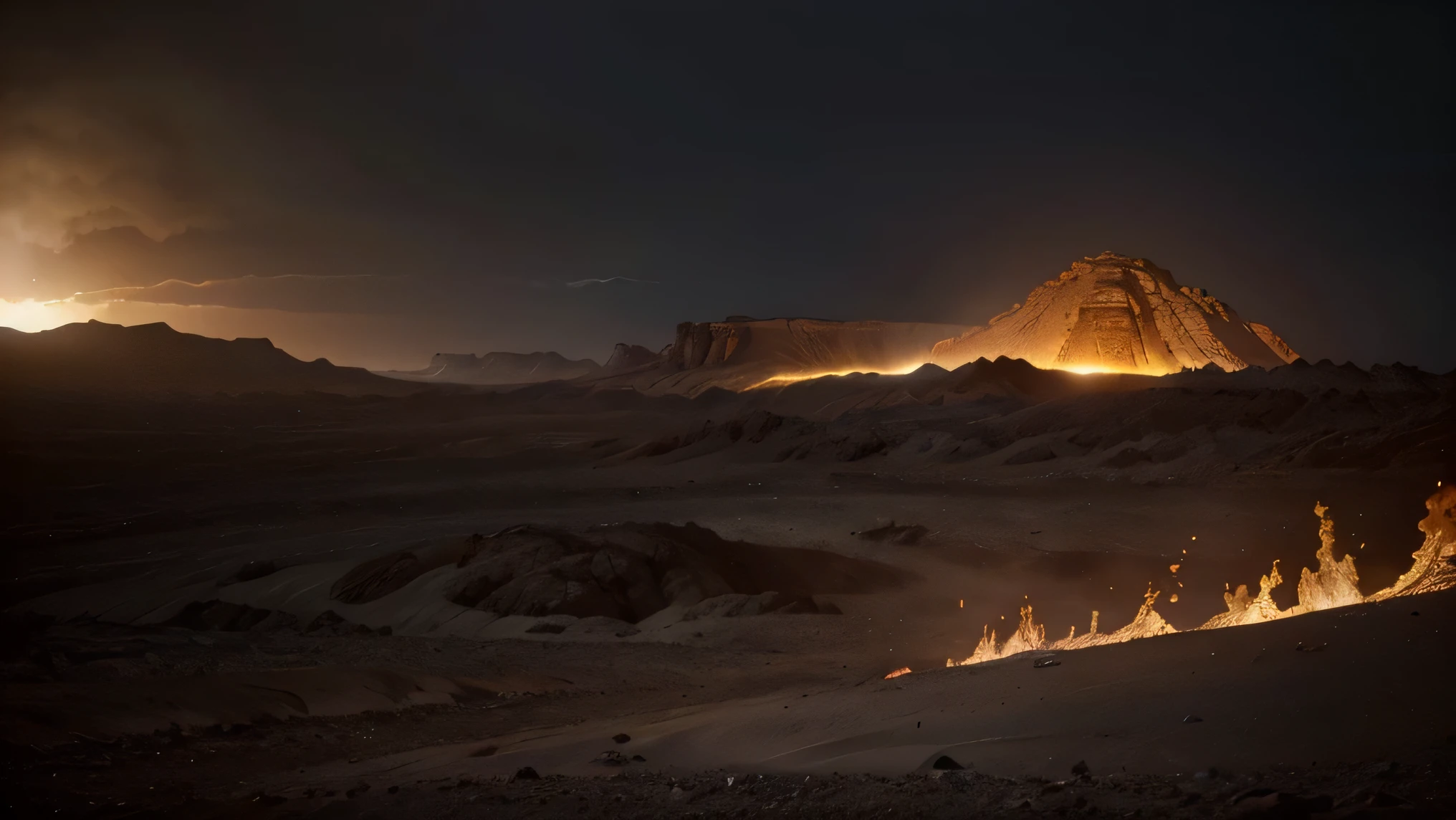 (melhor qualidade,4k,8k,high resolution,obra de arte:1.2),ultra-detalhado,(realista,photorealista,photo-realista:1.37),Xyron,vastos desertos,areia ardente,Volcanic Mountains,lava brilhante,luz solar severa,atmosfera sinistra,dystopian,Post-apocalyptic,calor escaldante,tempestade de poeira,terra ressequida,cracked ground,paisagem desolada,cores intensas,Brasas brilhantes,Sky full of smoke,twisted rock formations,sobrenatural,Poder esmagador,lugar remoto,barren wasteland,beleza majestosa,Unforgiving environment,unyielding nature,menacing shadows,Terreno perigoso,suffocating silence,remote solitude,inspirador,Paisagem semelhante a Marte,Unearthly silence,temperaturas extremas,dramatic contrast,powerful geological forces,desolation and grandeur,inferno furioso,topographic variations,ethereal,tempestades no deserto,indomitable spirit,invincible desert,desabitado,Inexplorado,ele vive de maneira hostil