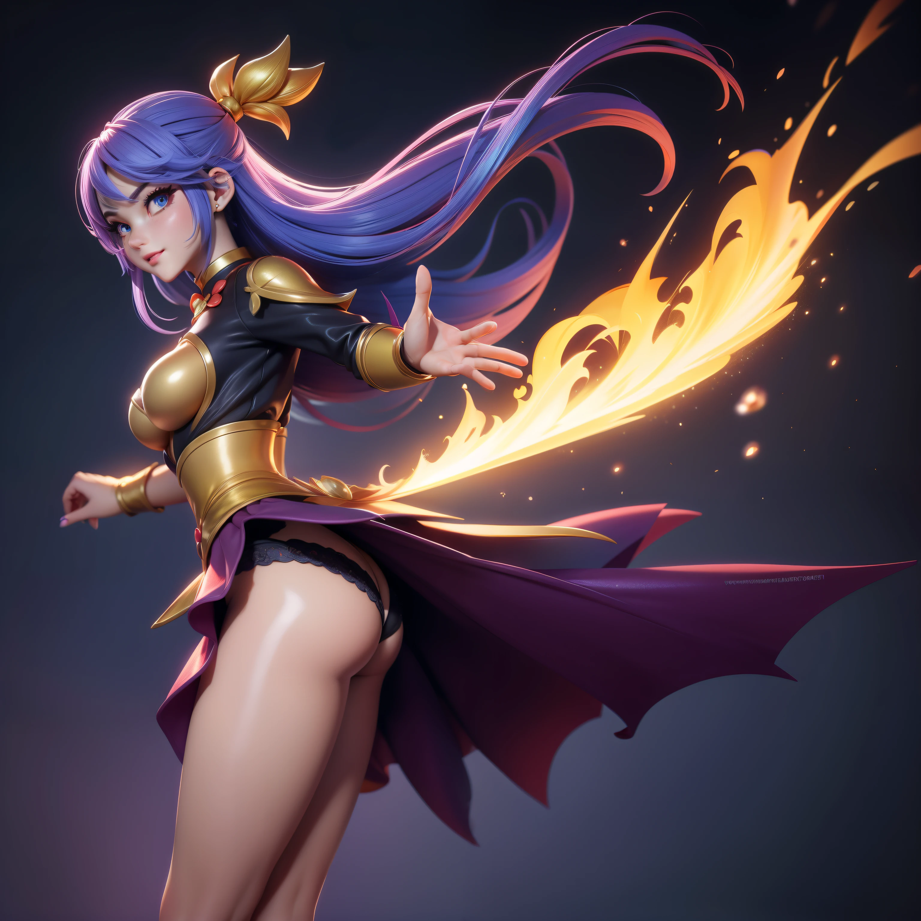 Dragon Ball characters, colorful photo, Cute female face, Sparkling simple makeup,sparkling eyes, shining lips, high quality photos, half body photo, full body photo, Glitter face、(Skirt soars)、(I can see my pants:1.2)