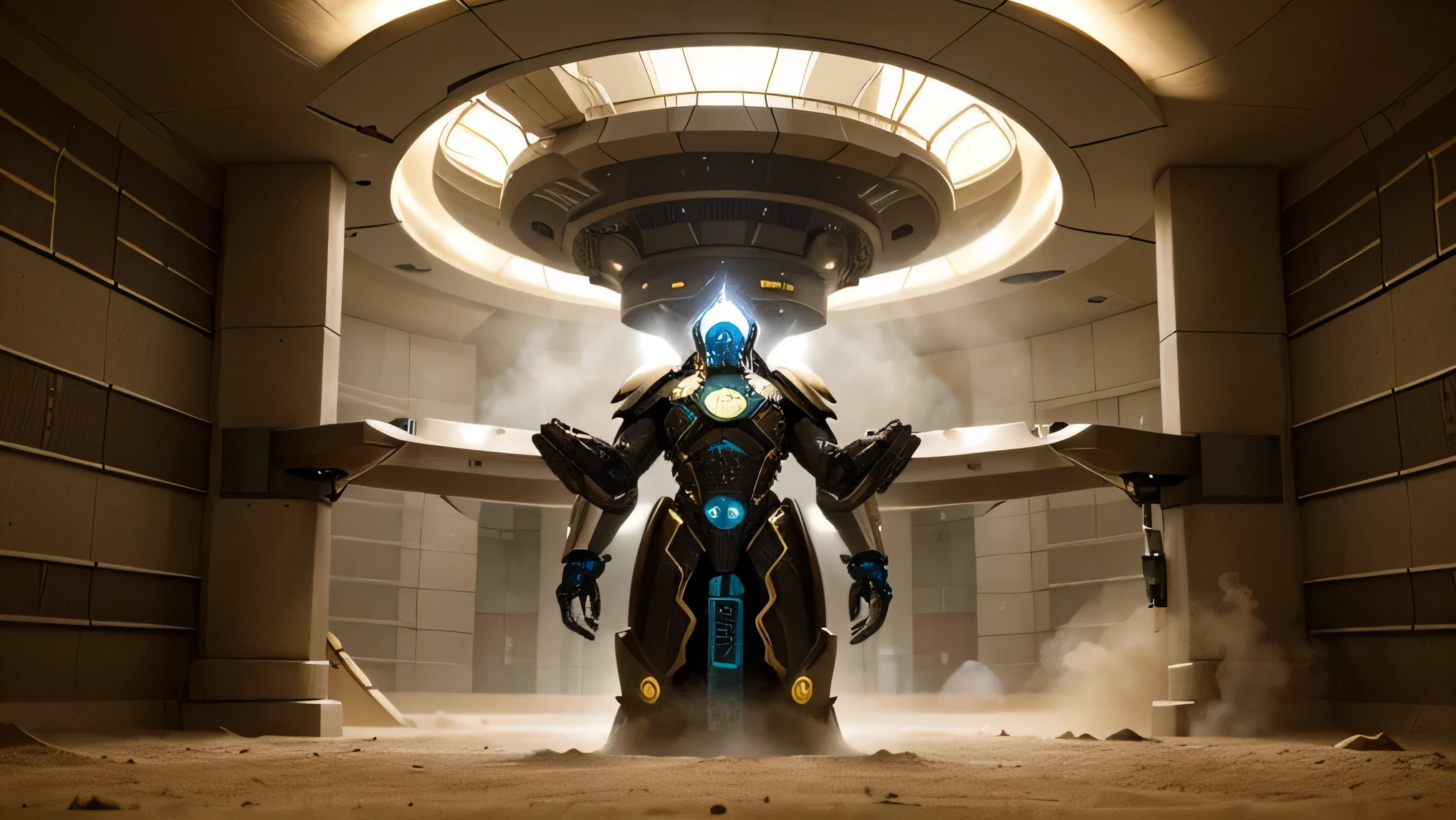 The intelligent inhabitants of Xyron are the Zyrites, a robust mechanical hybrid race adapted to the planet&#39;s adversities. They built their underground cities to escape the scorching heat and sandstorms.. They use advanced technology to purify water and grow food in controlled environments.
