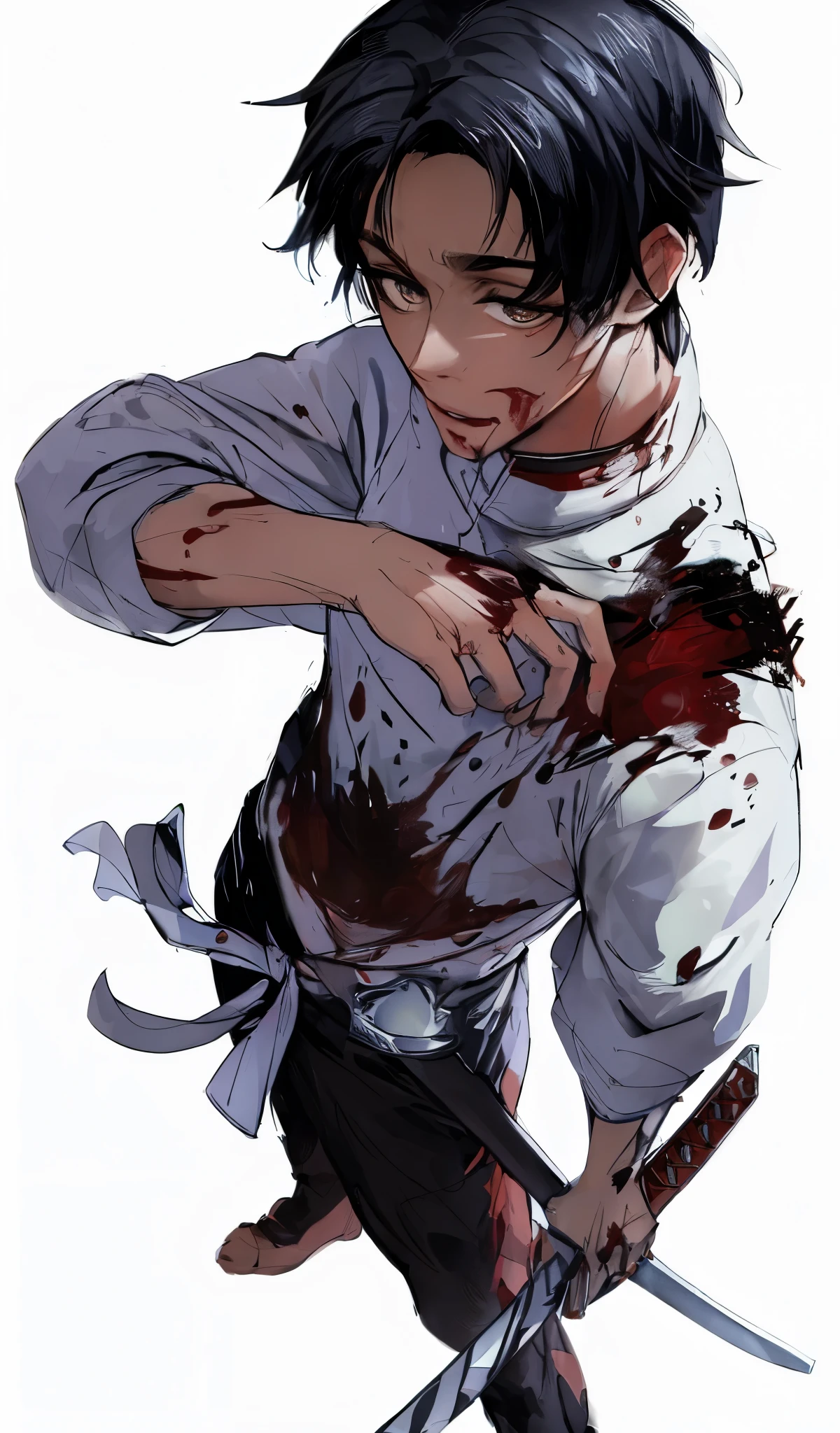 ((samdoesart)), roupa, extremamente detalhado, 8k, hdr, muita qualidade, pintura detalhada ((garoto)), sangue na roupa, cores vivas, anatomia perfeita