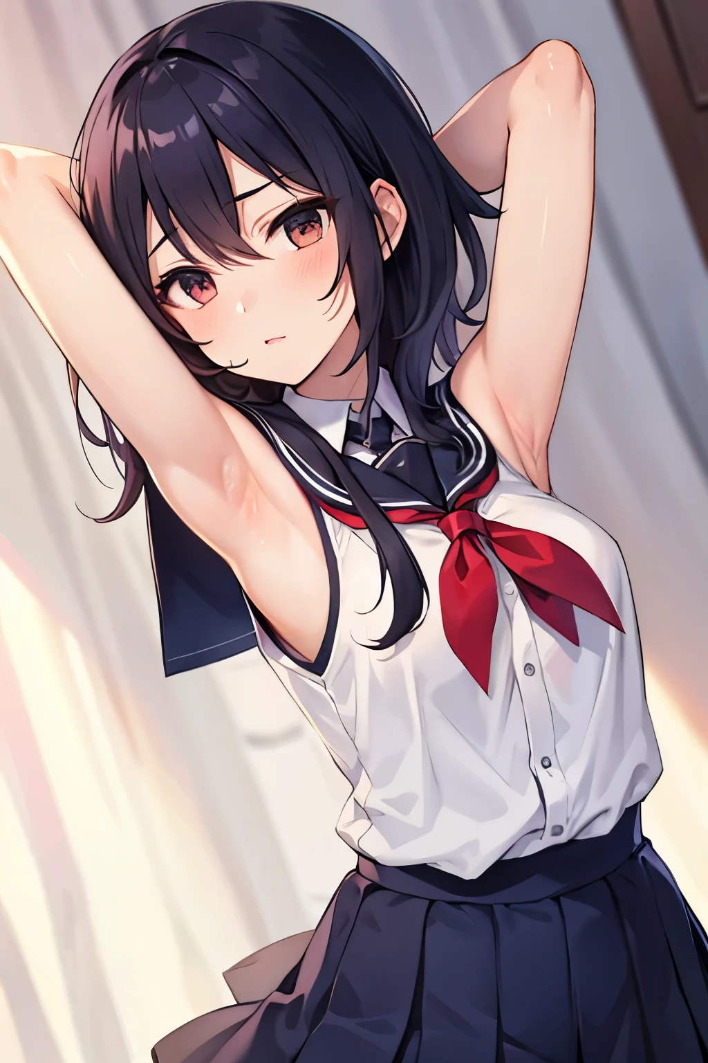 A school girl,sleeveless middy uniform,armpit