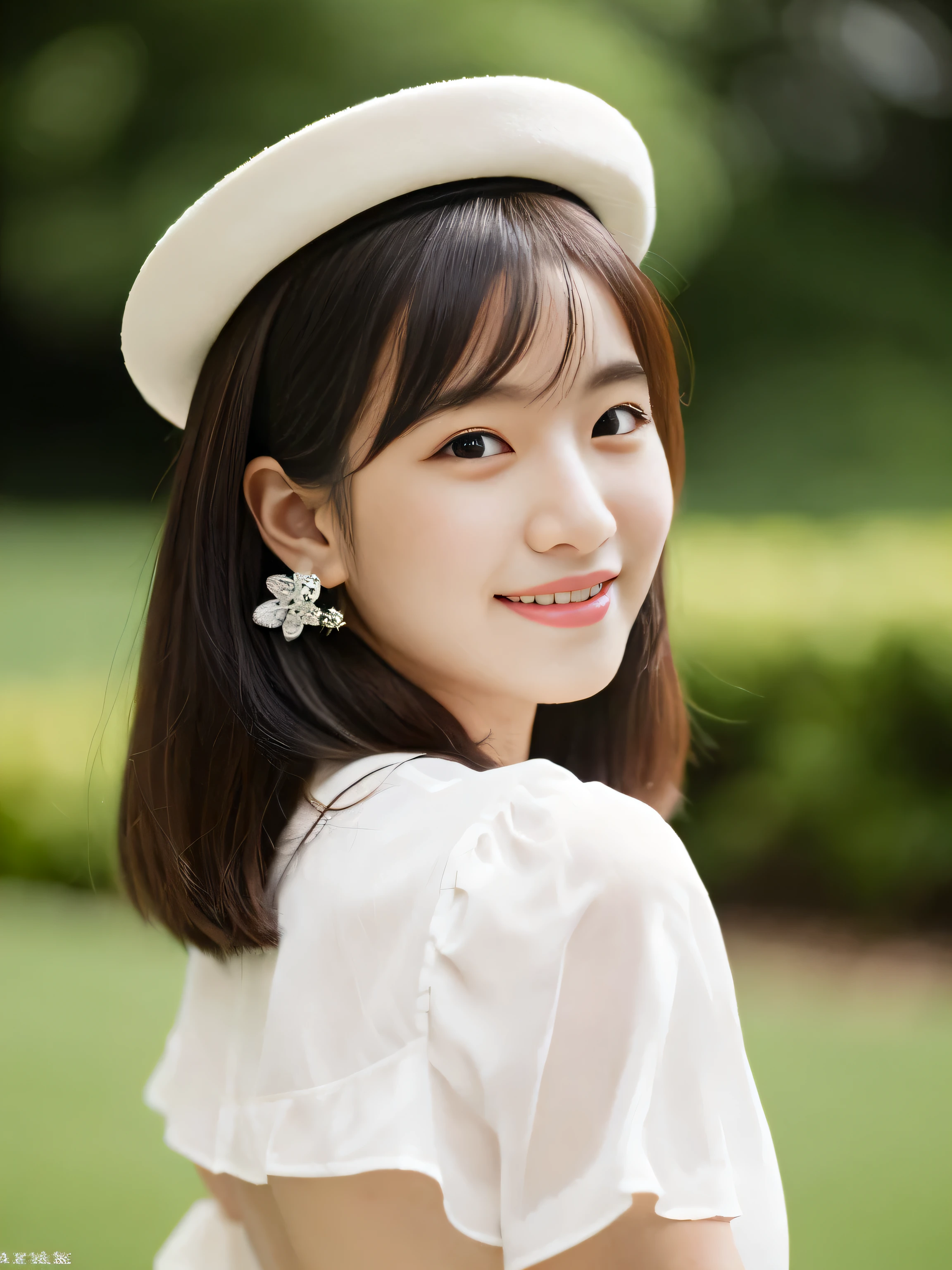 komori,idolcloth,masterpiece,best quality,white hair, red eyes,white shirt,(black formal hat),(hairclip:1.3),(small mouth mole:1.3),smile,highres,4k,black detached sleeves, upper body,