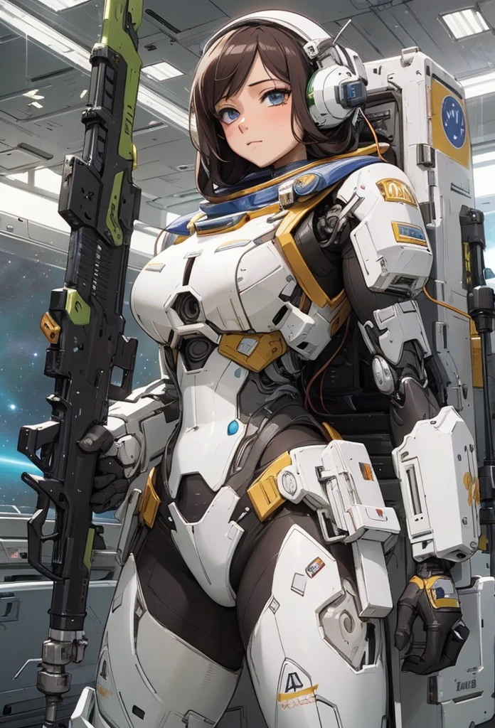 ((Highly accurate drawing in every detail)Extremely precise depiction)[High resolution],(detailed illustrations,とてもfineで緻密な描画,Delicate drawn lines with tempo,Realistic texture expression),[color traced main line],(Space Battlefield [Space Mobile Fortress]),[solo],HENTAI (((ANIME) BIONICGirl) Beauty 15 years old ((muscular) [Plump])) (Astronauts Cyborg) [Space Marine Corps Military [MASCHINEBODY]],Bullet Belt Javelin [[Firearms, Machine Guns, Bazookas] Saber Rifle ][[Rocket Pack]],Zero Gravity Front,gravure [[White Devil] [Outer space combat]] Battle Damage,[retro future],(intricate and beautiful decoration [Dense detail]),(Fine and beautiful skin expression [transparency]),Precisely drawn eyes[完璧な目のdetailed(Iris drawn in minute detail)(Beautiful eyes like jewels)],[eyes light[Pinpoint lighting for the eyes]],[long and beautiful eyelashes],[precisely drawn hair [美しく艷やかな髪のdetailed]],(完璧な手のdetailed [Beautiful fingers with no damage [beautiful nails]]),(perfect anatomy(perfectly balanced proportions))[[full body portrait]],[[Design built to the highest level]][ideal color coordination(Accurate simulation of light and material interactions)],([Precision Detail](detailed,高fine)),[Visual art that tells a story],((highest quality)fine[[High density drawing]])(4K Quality).