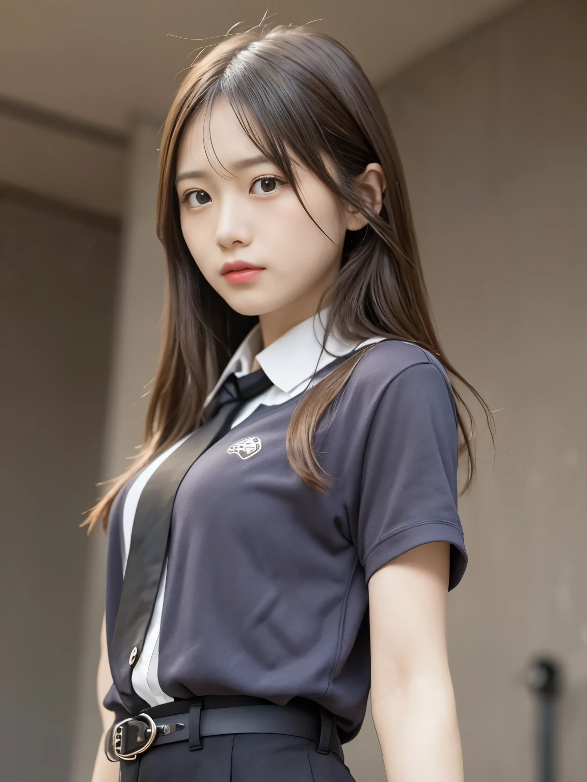 master piece，highest quality，official art，Highly detailed CG Unity 8K wallpaper，Standing like a high school girl in summer clothes with short sleeves，A super slim and slender 16 year old girl.，slender legs、とても繊細で美しいface，超High resolution，（Realistic：1.4），golden hour lighting，（whole body），（Platinum semi-long hair：0.8），（soft and gentle eyes），looking at the viewer，Facing Front，smile，JK skirt，uniform，（Chiayi：1.5）， master piece， best quality， RAW photography， Realistic， face， incredibly ridiculous resolution， beautiful girl， Depth of bounds written， High resolution， super detailed， small details， very detailed， 非常に詳細な目とface， sharp pupils， Realisticな生徒， fix a sharp focus， cinematic lighting