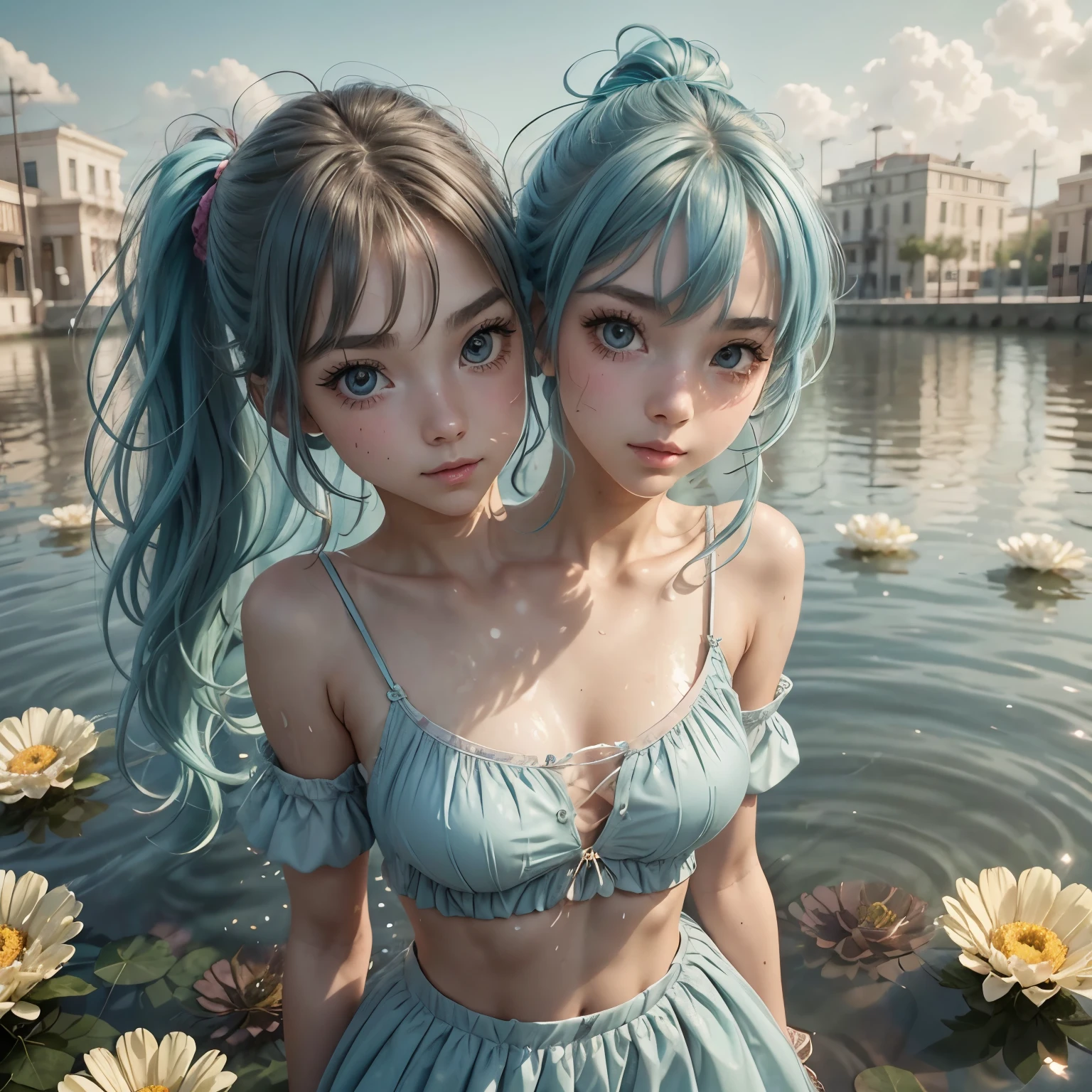 ((gawr gura, gura hoodie ,blue hoodie, shark hood))、(Light blue eyes＿Light blue mesh on gray hair:1.9＿Beautiful girl)、Gazing at sharks in a tank at the aquarium、Mischievous look、Detailed face and eyes、Flowing Hair、beautifully detailed costumes、high quality、Intricate details、Photorealistic、Bright colors、Cinematic lighting、Soft Focus、Glass aquarium、tropical fish、Coral Reef、School of fish、Sea anemone、Aquatic plants、Sunlight shining through water、A fascinating scene
