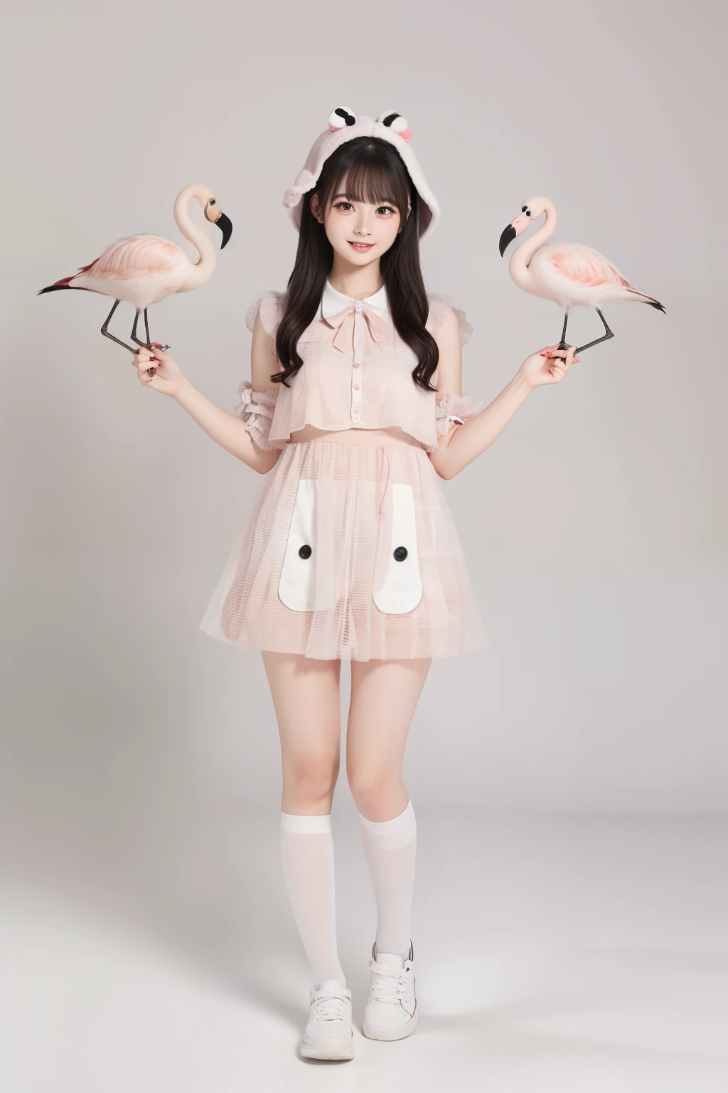 Female idol covered in flamingos（Cute costumes、）、Sounds like fun, doesn't it?、Full body Esbian、、