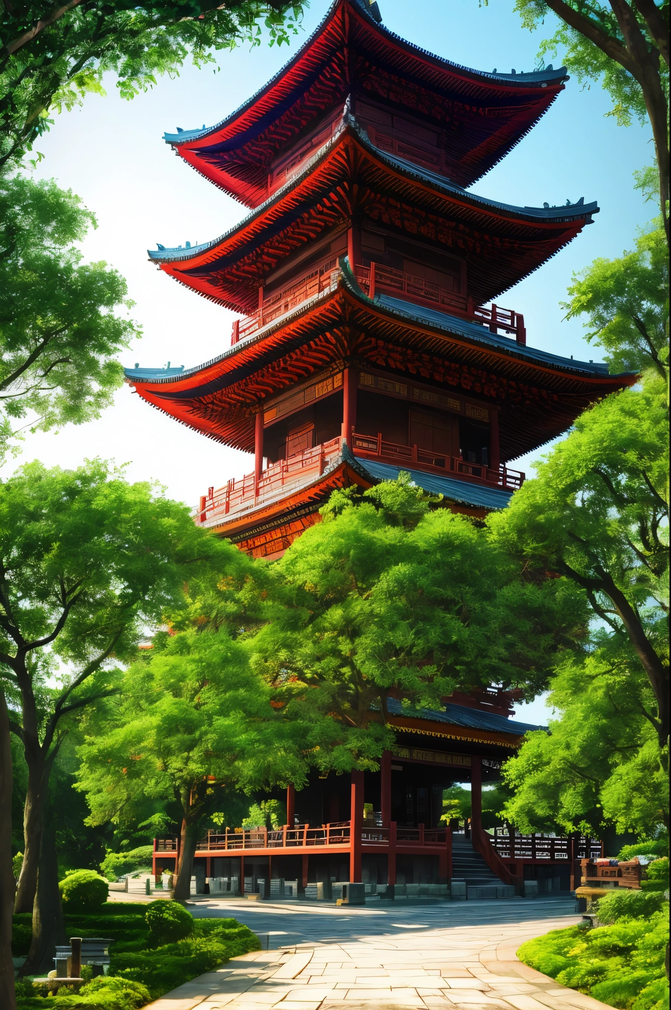 Masterpiece, best quality, high quality, extremely detailed CG unity 8k wallpaper, Hangzhou pagoda with ancient Chinese aesthetics, surrounded by ancient buildings and temples in Chinese style, trees and landscapes are composed of picturesque scenery, panoramic view and soft light. artstation, digital illustration, complex, trending, pastel colors, oil painting, award winning photography, bokeh, depth of field, HDR, bloom, chromatic aberration, realism, very detailed, artstation trend, CGsociety trend, complex, high detail, dramatic, midjourney art