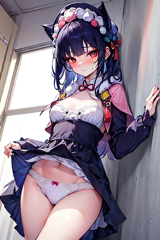 girl pushed against wall,Wearing very little and very shy,Eyes are confused,Strike a captivating pose,Beautiful and delicious,Seems helpless and unsatisfied,milk flowing between thighs,Clothes outline a graceful figure,Hair stuck to cheeks with sweat,Lift the girl's clothes from below