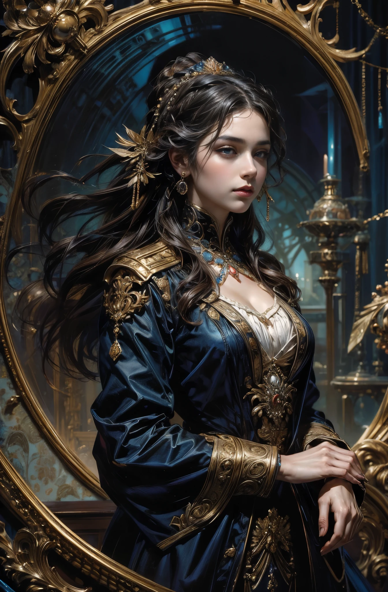 A beautiful young woman standing elegantly, anna karenina, inspired by Fenghua Zhong, wallop style, Style Ivan Talavera and Artgerm, wallop and art germ, art germ style, inspired by Vincent Lefevre, Gwaites style artwork, artgerm and wlop, figurative art, Beautiful and expressive paintings, Beautiful artwork illustration, wonderful, cool beauty, highest quality, official art, perfect composition, perfect angle, best shot, female solo, sharp outline, melancholy, nostalgia, romantic, Eyes without pupils, color eye, ideal anima, unforgettable woman, monologue, The present blends with the past, Russia in the first half of the 20th century
