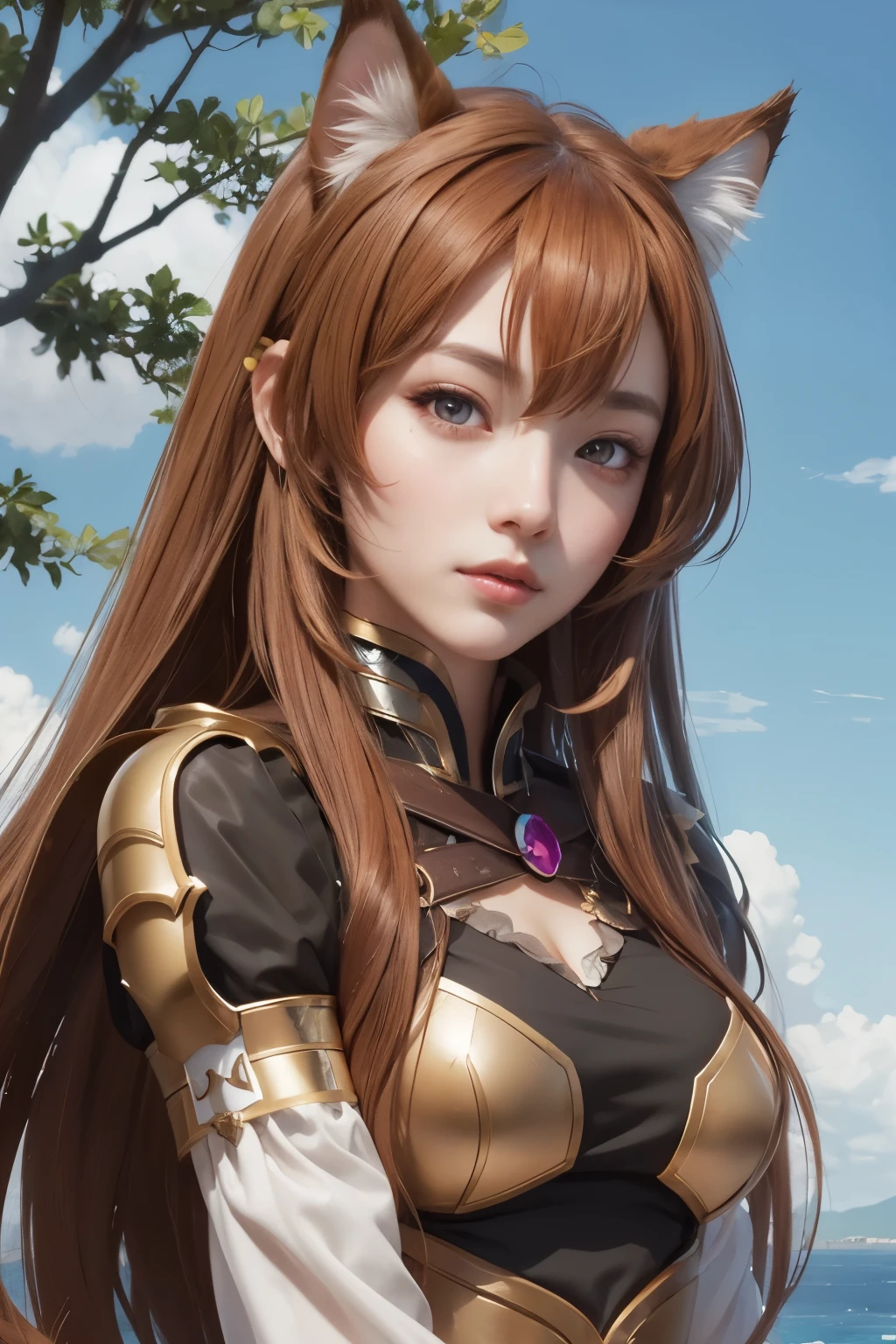 beautiful girl with long brown hair and cat ears, portrait of the zodiac knight girl, ig model | Highly detailed, ethereal, anime girl hero portrait, detailed digital girl art.