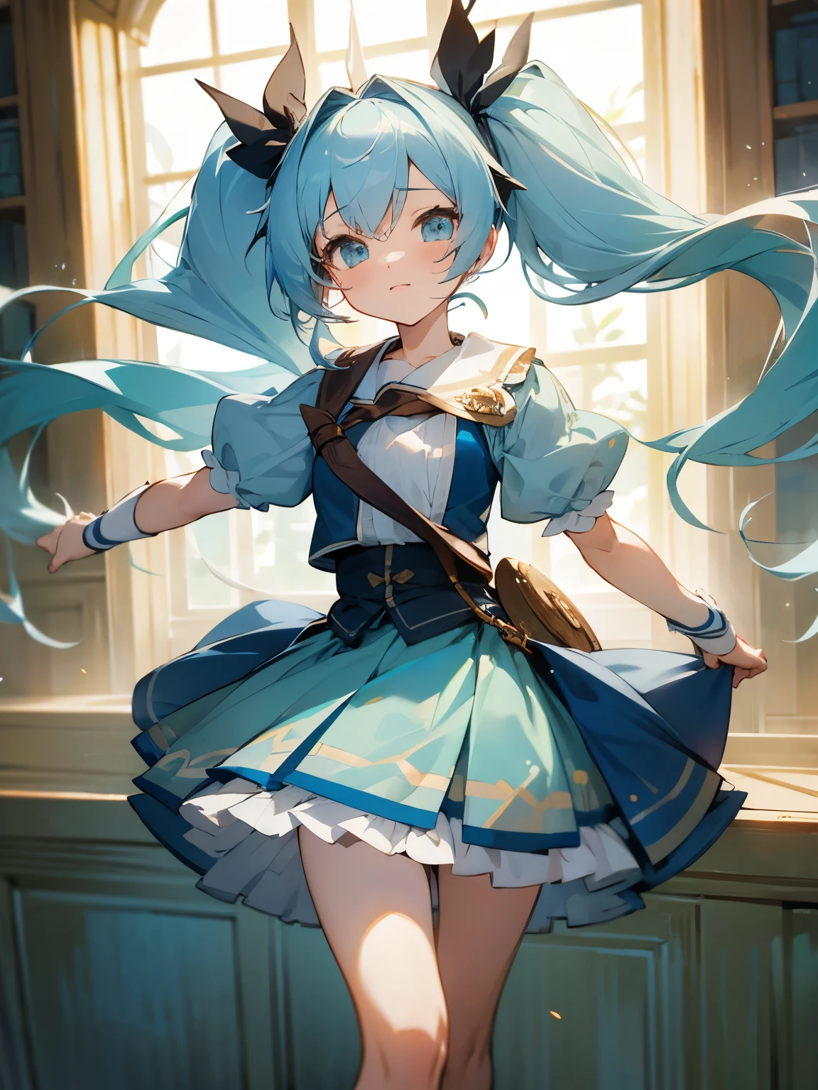 Cute girl twintails long light blue hair skirt pannier