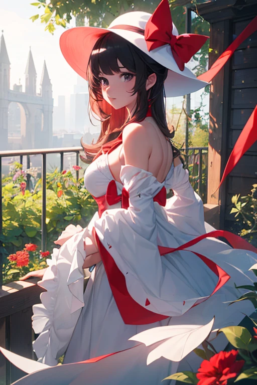 In a sunlit garden, a woman stands with elegance and grace. Her attire showcases her impeccable style, and perched upon her head is a stunning white hat adorned with a meticulously crafted red bow. Every aspect of this hat exudes sophistication and attention to detail, making it a captivating accessory that complements her beauty immaculately.
The hat is made from pristine white material and features a wide brim that gracefully frames her face. It offers a delicate shield from the sun's rays while accentuating her features with an alluring touch. The brim has been expertly molded to maintain its shape, exhibiting a subtle curvature that adds a hint of playfulness to its overall design.
Gently nestled on one side of the hat is a meticulously tied red bow, which serves as a vibrant burst of color against the pure white backdrop. The bow is crafted from sumptuous fabric that possesses a luxurious sheen, catching the light and drawing attention to its exquisite detailing. Each loop of the bow is flawlessly formed, demonstrating a remarkable level of craftsmanship and precision. The tails of the bow cascade gracefully down the side of the hat, adding movement and a sense of whimsy to the ensemble.
As the woman moves with effortless grace, a gentle breeze rustles through the garden, causing the hat and its embellishment to sway delicately. The white hat, with its impeccable design and the boldness of the red bow, becomes a focal point, capturing the gaze of all who behold it. The contrast between the pure white and vibrant red creates a striking visual impact, symbolizing the woman's confidence and self-assuredness.
With her head held high, the woman exudes an air of confidence and sophistication. The hat with the red bow serves as a stunning accessory that elevates her overall appearance, adding a touch of refinement and allure. It exudes a sense of timelessness, reminiscent of a bygone era where elegance and style were paramount.
The hat's white brilliance radiates