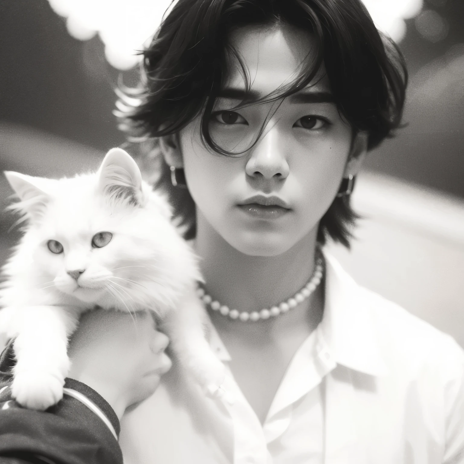 Joven araffed sosteniendo un gato blanco en sus brazos, Jung Jaehyun, Jinyoung Shin, por Tadashi Nakayama, TaeJune Kim, cai xukun, inspirado en jeonseok lee, delicate androgynous prince, Won Bin Lee, beautiful androgynous prince, hsiao-ron, hyung tae, by Lü Ji