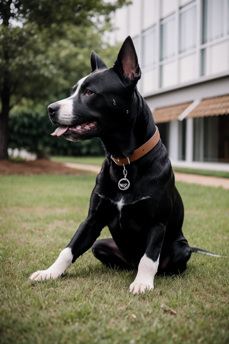  Estrutura do canino composta por apenas verduras e vegetais, Escultura feita com vegetais de um Cachorro Pitbull  com boca aberta, tongue out sitting
