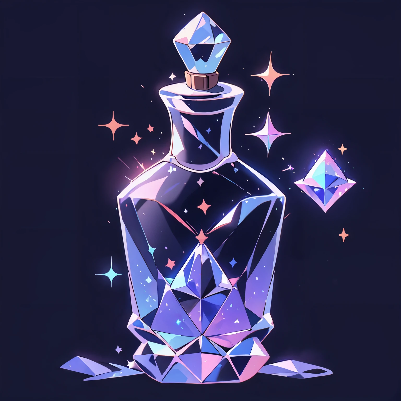 game icon institute, game icon, bottle, brilliant diamond in a bottle, sparkle, black background  