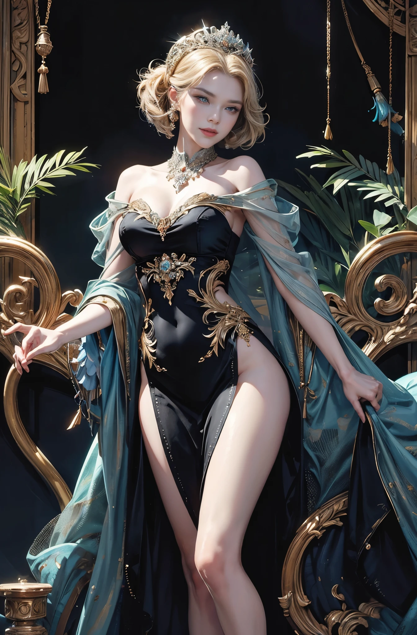 A woman standing elegantly in a beautiful young dress, Delphine Seyrig, gorgeous, A smile full of elegance, perfect tall model body, inspired by Fenghua Zhong, wallop style, Style Ivan Talavera and Artgerm, wallop and art germ, art germ style, inspired by Vincent Lefevre, Gwaites style artwork, artgerm and wlop, figurative art, Beautiful and expressive paintings, Beautiful artwork illustration, wonderful, cool beauty, highest quality, official art, perfect composition, perfect angle, best shot, female solo, sharp outline, melancholy, nostalgia, romantic, Eyes without pupils, color eye, ideal anima, unforgettable woman, monologue, The present blends with the past, 1960s Rome