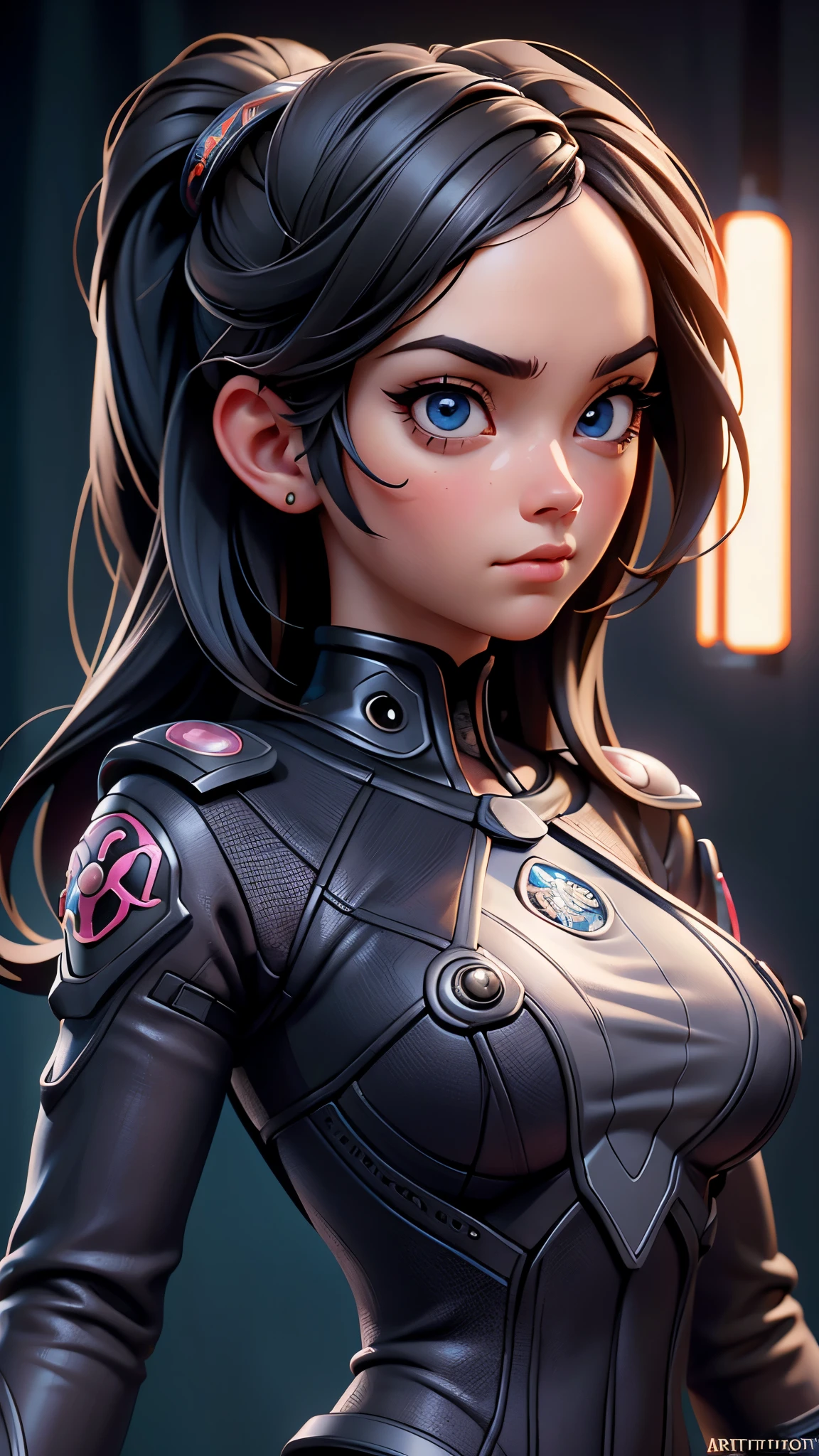 best quality, masterpiece, symmetric highly detailed eyes, girl, highly detailed background,  trending on (artstation:1.46), hyperrealistic, cinematic lighting, studio quality, 8k resolution, masterpiece, in the style of Pixar, by Tristan Eaton Stanley Artgerm and Tom Bagshaw