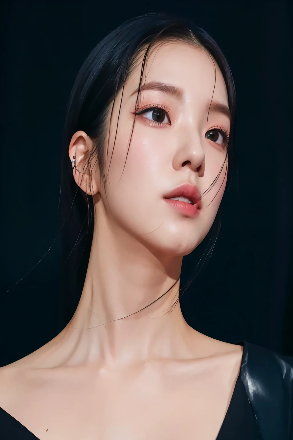 a close up of a woman with long black hair and a black shirt, portrait jisoo blackpink, jisoo of blackpink, jisoo from blackpink, blackpink jennie, portrait of jossi of blackpink, korean artist, heonhwa choe, lee ji-eun, lee ji - eun, jossi of blackpink, gongbi, park ji-min, hwang se - on, Korean jisoo, Kim jisoo, Blackpink jisoo, Korean female
