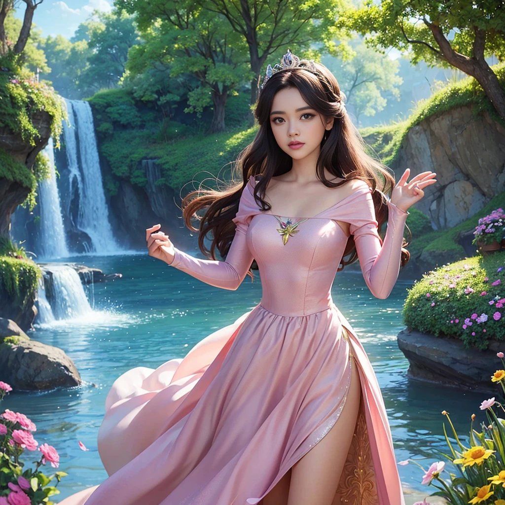 araffe vestido de rosa sentado sobre una alfombra con un pastel, rapunzel, Estilo de arte de Disney, in style of disney animation, disney fotorrealista, princesa de pelo rubio, Arte conceptual de Disney, Renderizado 8k", deviantart art station cgscosiety, hermosa obra de arte digital, Arte al estilo de Disney, lindo arte digital detallado, foto de disney realista, enredado
