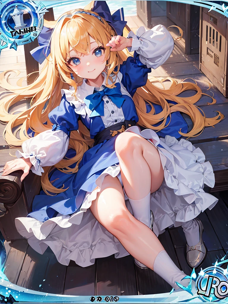 photo realistic, (masterpiece,best quality:1.4),(8k,raw photo,photo realistic:1.2), detailed skin, detailed face,1girl,Japanese idol,cute face, , Not Safe for Work, (raw photo, photo realistic: 1.2), 1 girl in, length hair, blue eyes, blonde hair, light smile, ((shiny wavy hair)), diadems, jumping, A pose where can you be seen from below, doress, the bow, (clock, wonderland), gothic dresses, shairband, movement, looking at the viewers, shortsleeves, the bow hair, blue shairband, a smile, red blush, hand on own face , Blue Doress, Alice (Alice in Wonderland), Hair Between Eyes, White frilled legwear, ((Blue the Bow)), A Throne, y Sleeves, Put Your Hand on Your Cheek, Bangss, Apron Dress, shortsleeves, ((Blue bow ribbon)), long hair, (mini crown), foot out of frame, frilld, white gothic dresses,: q, masterpiece, top-quality, (worn skirt, twat, camel's toe)), not safe for work, , , 14 yaided bangs,