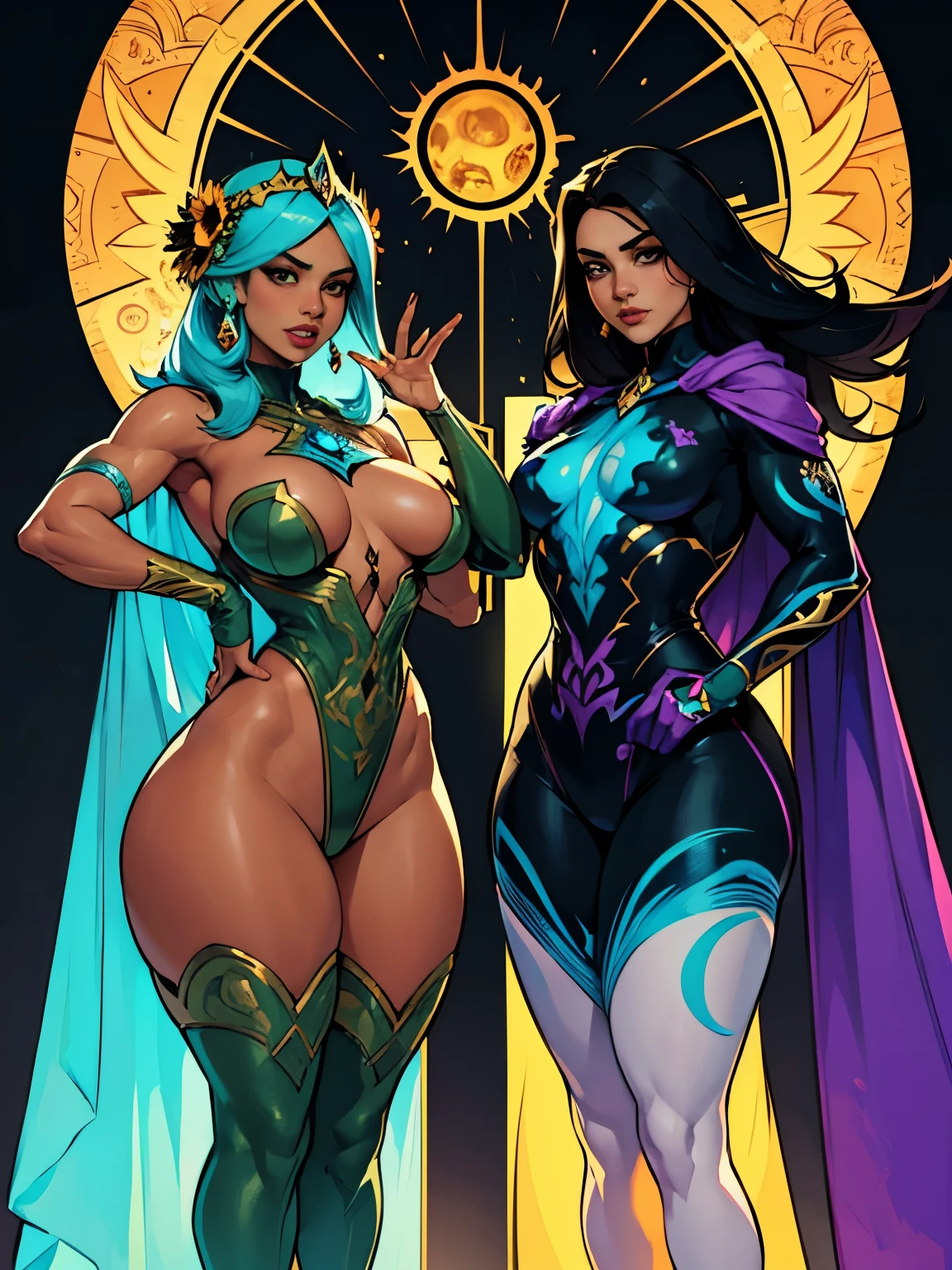 two men with no shirts standing next to each other in front of a sunflower, three futuristic princes, artgerm and genzoman, muscular! fantasy, rossdraws 1. 0, rossdraws 2. 5, :: rossdraws, highly detailed exquisite fanart, artgerm and rossdraws, the three suns, coronation of the flower prince, Layering and Depth: Explore the use of layering and depth to create a sense of dimensionality and spatial complexity within the artwork. Experiment with overlapping shapes, transparent glazes, and textured surfaces to build up layers of visual interest and depth.