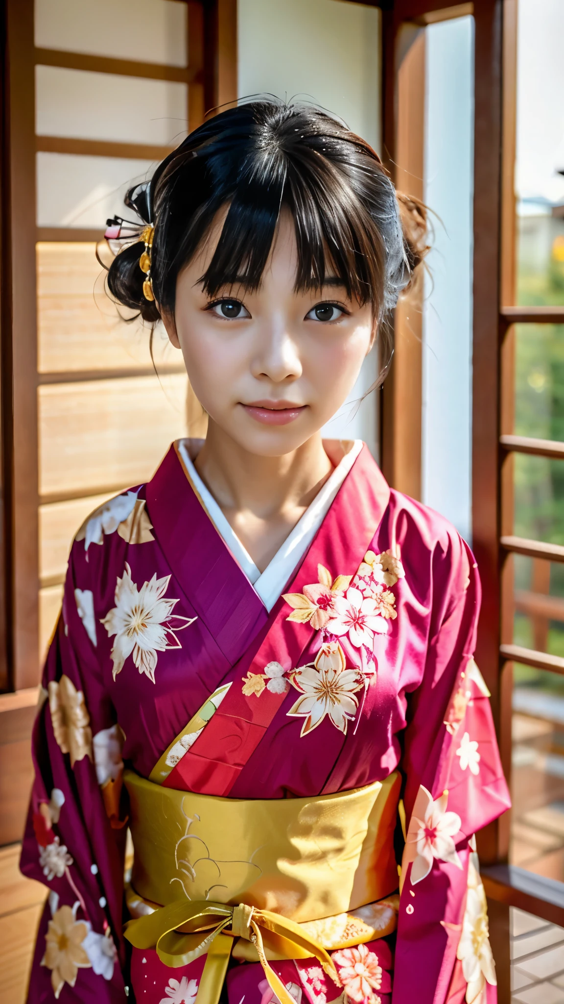 real、8k、arafed asian girl in kimono, in kimono, Japan teens, like々しいjapanese girlの, traditional japanese, in kimono, japanese girl、Gorgeous bare skin、Kuroko around the eyes、close up of face:1.2、 wearing a kimono, japanese kimono, Japanese style, wearing a kimono, wearing royal kimono, japanese woman, shikamimi, 美しいjapanese girlの顔