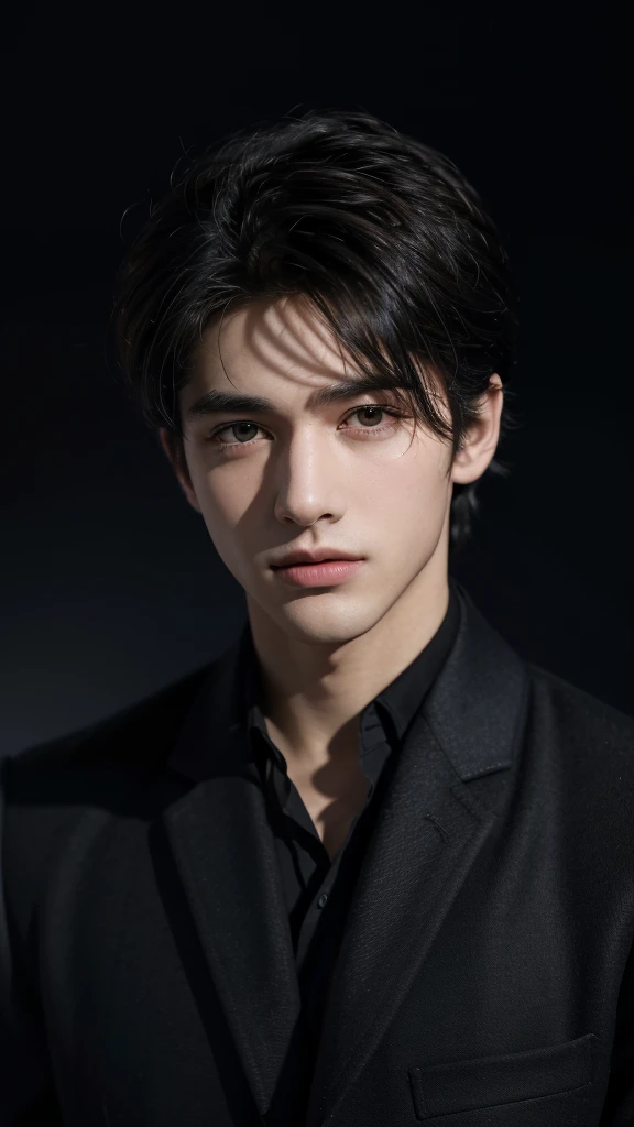 best quality, masterpiece, ultra high resolution, (realistic:1.4), RAW photos, young handsome man. black hair, (night city background:1.2). Short-haired man