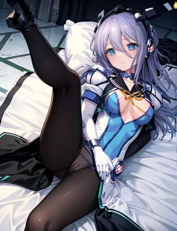 highest quality,sleep on your back in bed，Crab crotch，show me your boots，thigh high boots，leotardチラ見せ，glove，elegant, 1 girl, leotard，body suit，cute, blushed, looking at the viewer, from below, prison，blue eyes, beautiful eyes, beautiful background, particles of light, Light of the sun, dramatic lighting, outside, shiny, realistic, table top, highest quality, Super detailed, get used to it, scenery, beautiful and detailed eyes, thin hair，full body shot，