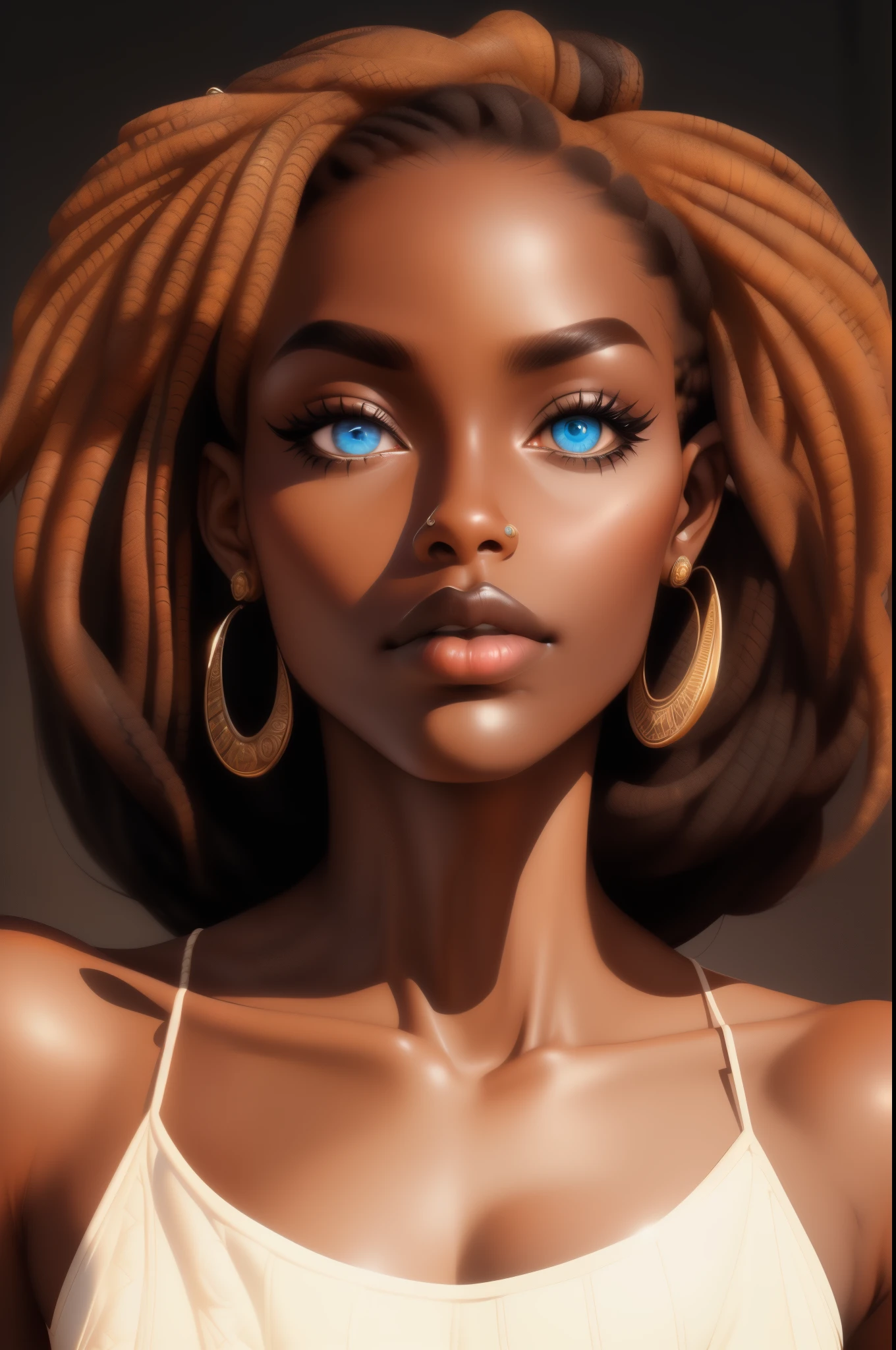 analog style, realistic, award-winning photo,(symmetric highly detailed eyes, fantastic eyes, intricate eyes:1.1), detailed background, full body, wide angle, beautiful 20 year old girl, African American, dark skin, lanky, dutch fishtail braid, flat chest, tiktok, instagram