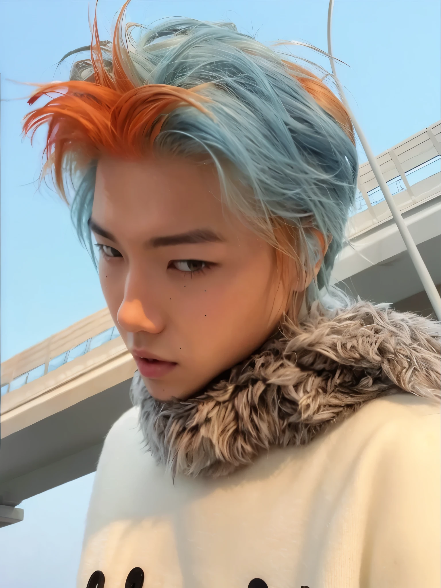 Hyunjun hur actor y idol de kpop mas realismo en el cabello y ropa, cara malvada, molesta, upset expression