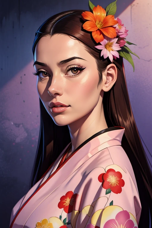 Woman in a kimono with flowers on her head, Bela arte digitalwork, beautiful digital illustration, linda pintura digital, Linda pintura digital, obras de arte no estilo de guweiz, photorealistic rendering of anime girl, arte cg de anime suave, Bela arte digital, Grande arte digital com detalhes, stunning digital illustration, arte digital detalhada de anime, April rendering, lindo retrato de anime