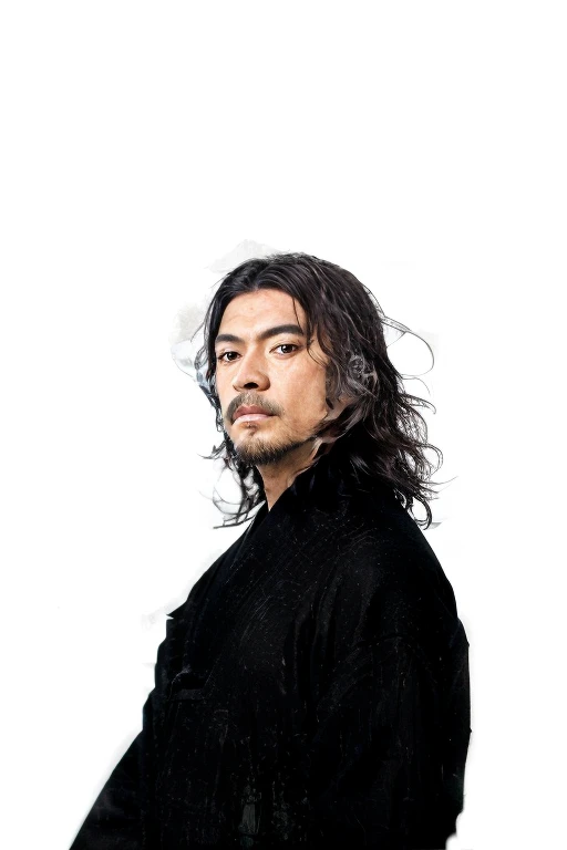 Man,long hair,beard,samurai,miyamoto musashi,shinmen takezou,vagabond,black clothes,ronin,black hakata