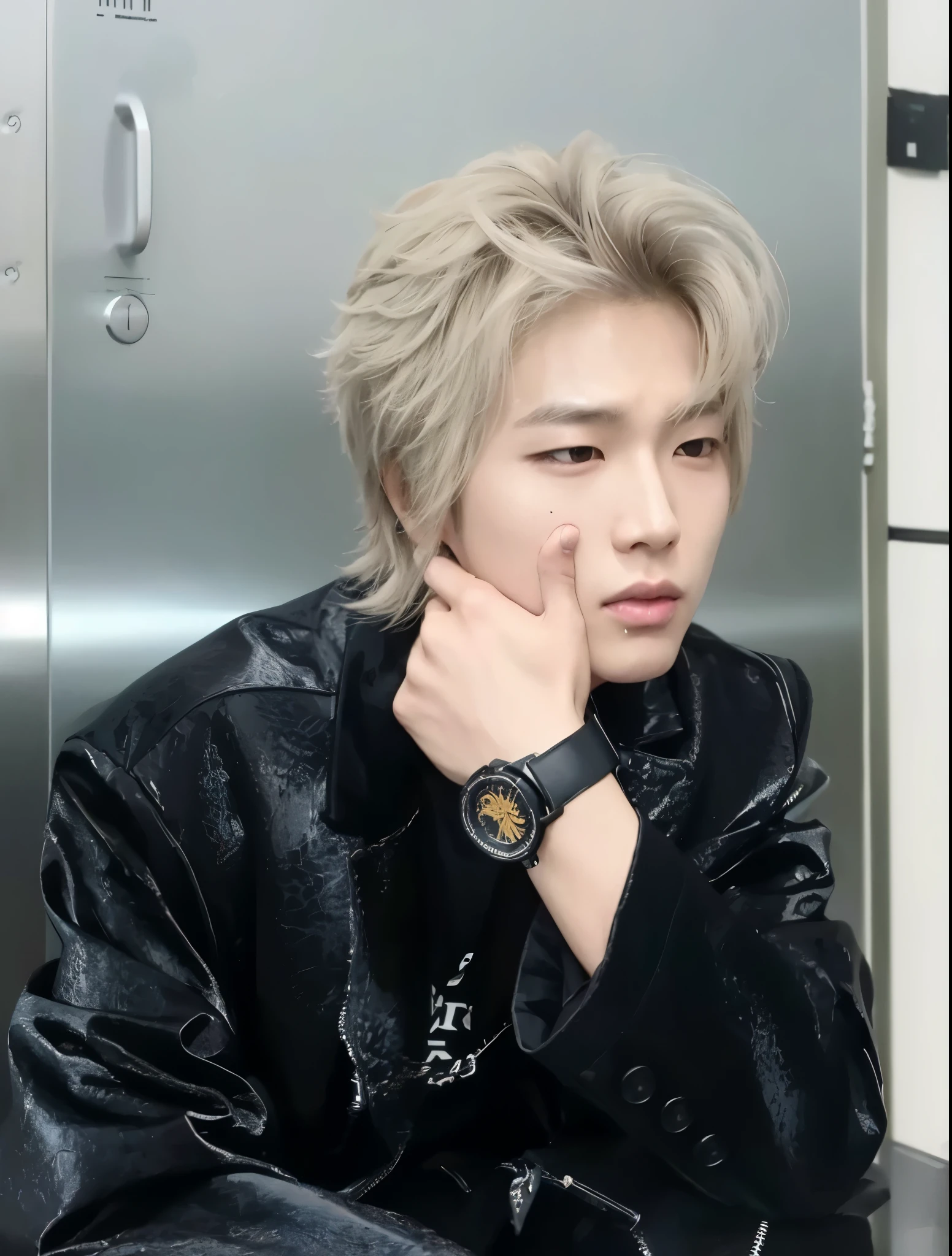 Hyunjun hur actor y idol de kpop mas realismo en el cabello y ropa, cara malvada, molesta, upset expression
