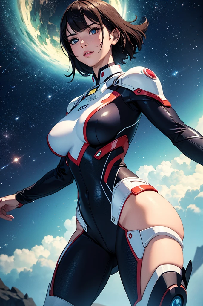 (best quality,4k,8k,highres,masterpiece:1.2),ultra-detailed,(realistic,photo realistic,photo-realistic:1.37),anime girl fantasy,sci-fi,space suit,big chest,front view,solo photo,thick hair,thick thighs,standing,thick legs,colorful,powerful lighting,deeper shadows,sharp focus,detailed facial features,sparkling eyes,stylish outfit,vibrant colors,background with celestial elements.