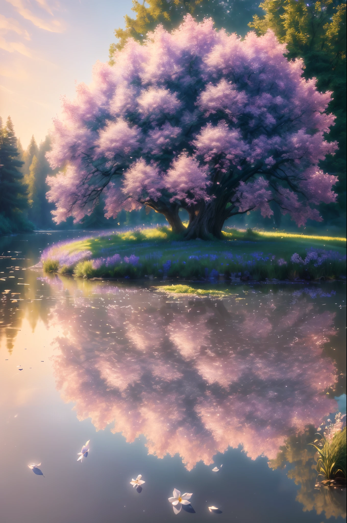 (best quality, 4k, 8k, highres, masterpiece:1.2), ultra-detailed, (realistic, photorealistic, photo-realistic:1.37), original, (inspiration:1.1), CG Unity 8K wallpaper with extreme details, serene, lilac bushes, delicate lilac petals, landscape, Leon|Pure, vibrant colors, soft lighting
