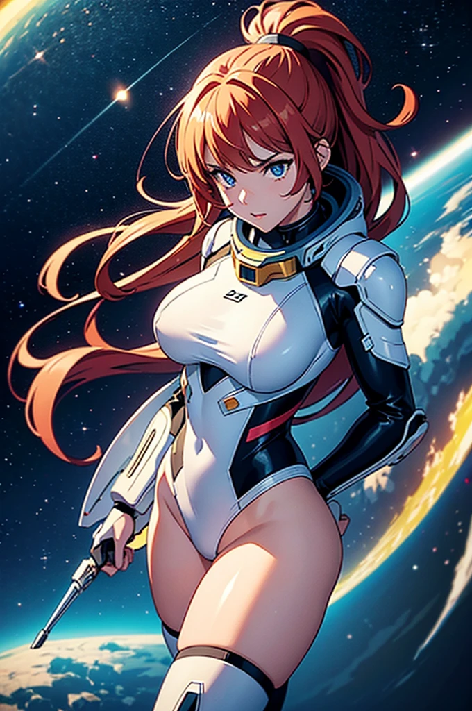 (best quality,4k,8k,highres,masterpiece:1.2),ultra-detailed,anime girl fantasy,sci-fi,space suit,big chest,front view,solo photo,thick hair,thick thighs,standing,thick legs,colorful,powerful lighting,deeper shadows,sharp focus,detailed facial features,sparkling eyes,background with celestial elements.