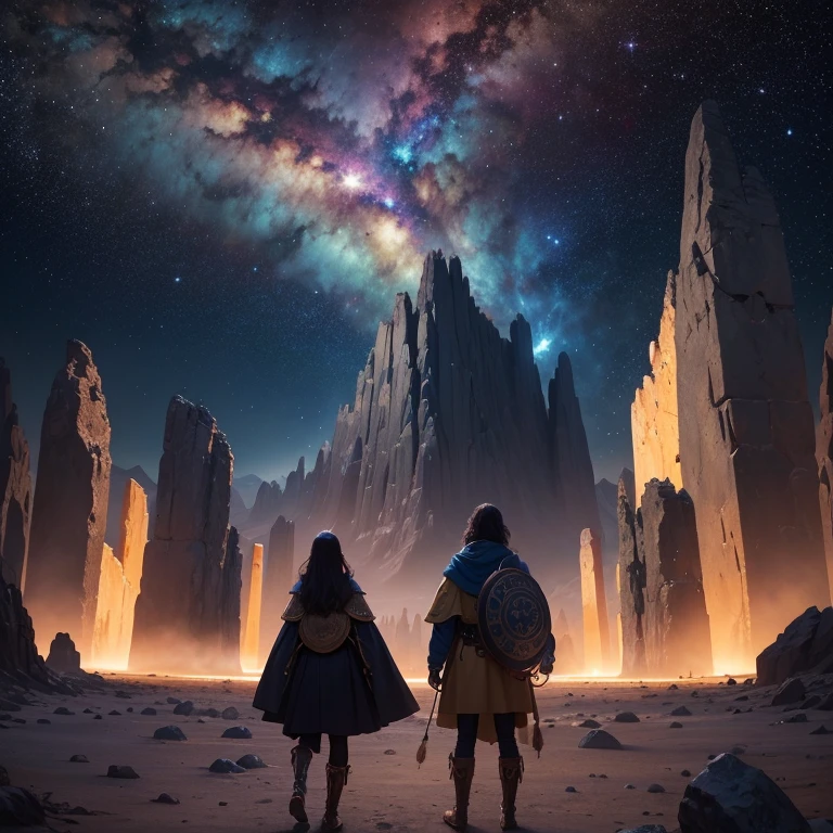 Imagine an image that represents an epic chapter from a wonderful book.. En el centro de la escena, you'I'll see Thanato and Pepperit., dos ancestros primitivos, Demonstrates powerful cosmic energy.. junto a ellos, a vibrant explosion, Los colores brillantes representan el estado original del universo., like a newborn. cinco dioses, llamado ozis, coal town, teos, Zilewo y Zulfikar, existe en la imagen, Each one has a unique appearance and expression.,Reflecting your connection with the universe.. Rodeando el universo hay ocho enormes rocas flotantes., Planet that symbolizes the cosmic garden.: Zalanle, Mayoris, Acrillis, Terrax, Moam, regresar, Divas y Gaudio. Each planet has unique characteristics., Como un paisaje exuberante, Sparkling ocean, and mysterious atmosphere. Although the gods strive to bring joy and life to the universe, Su tristeza es palpable. sol, Ahora una enorme roca incandescente, Emite calor intenso y luz brillante., Unique light. Dispersos por todo el sitio, estrellas que brillan, like small gaseous rocks that illuminate the universe. Finalmente, Primitive people and their people adopted a majestic bipedal form., Mostrar su grandeza y poder divino.. Usa tu creatividad y habilidades para crear una imagen.,Capturing all the cosmic grandeur of this enchanting chapter., Highlights the perfection and depth of every detail.. matic