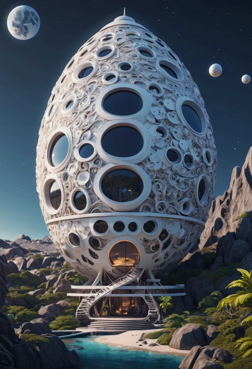 (best quality,4k,8k,highres,masterpiece:1.2),ultra-detailed, A capsuled modern hi-fi hotel-resort, in the planet moon, zentangle, origami, cinematic, 3d crunch, by my self...lol