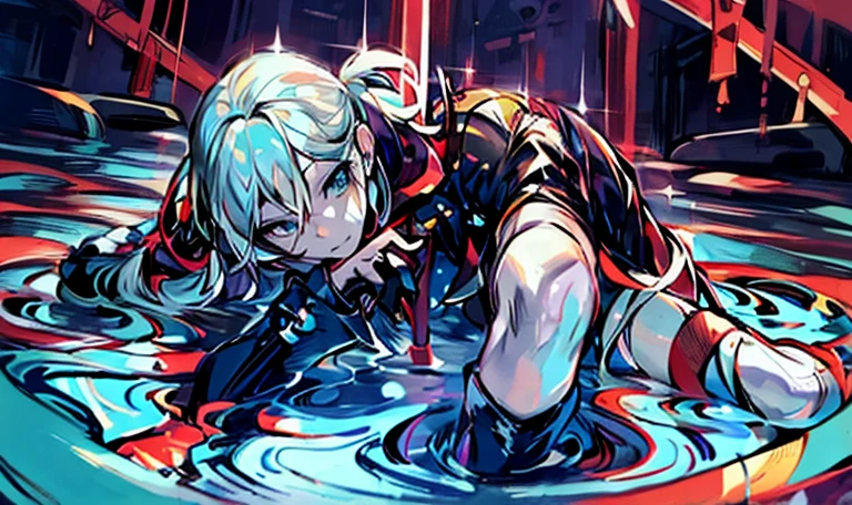 una mujer vestida de blanco y negro tirada en el suelo, Persona 5 art style, nagito komaeda, equipo culpable se esfuerza arte salpicado, Kawacy, arte digital de danganronpa, Obra oficial, Nagito Komaeda desde Danganronpa, shigenori soejima illustration, chico guapo en el arte de Demon Slayer, Cyborg derretido