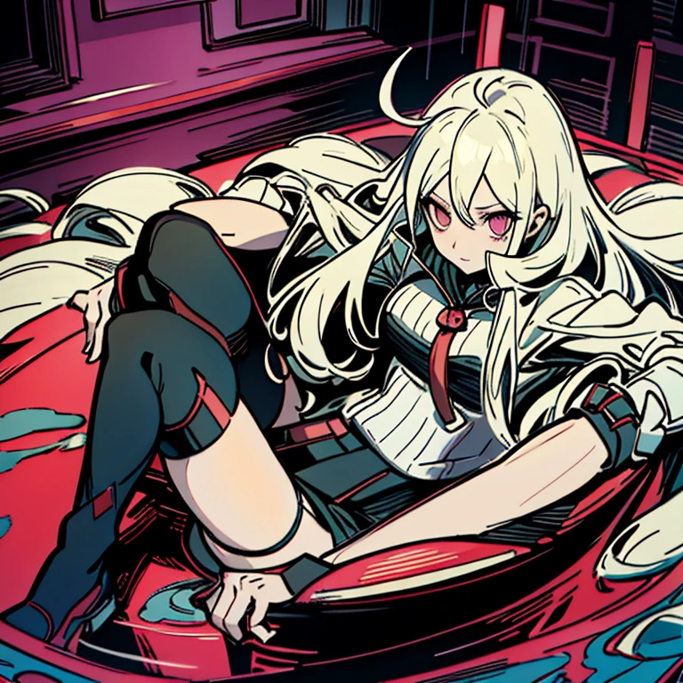 una mujer vestida de blanco y negro tirada en el suelo, Persona 5 art style, nagito komaeda, equipo culpable se esfuerza arte salpicado, Kawacy, arte digital de danganronpa, Obra oficial, Nagito Komaeda desde Danganronpa, shigenori soejima illustration, chico guapo en el arte de Demon Slayer, Cyborg 